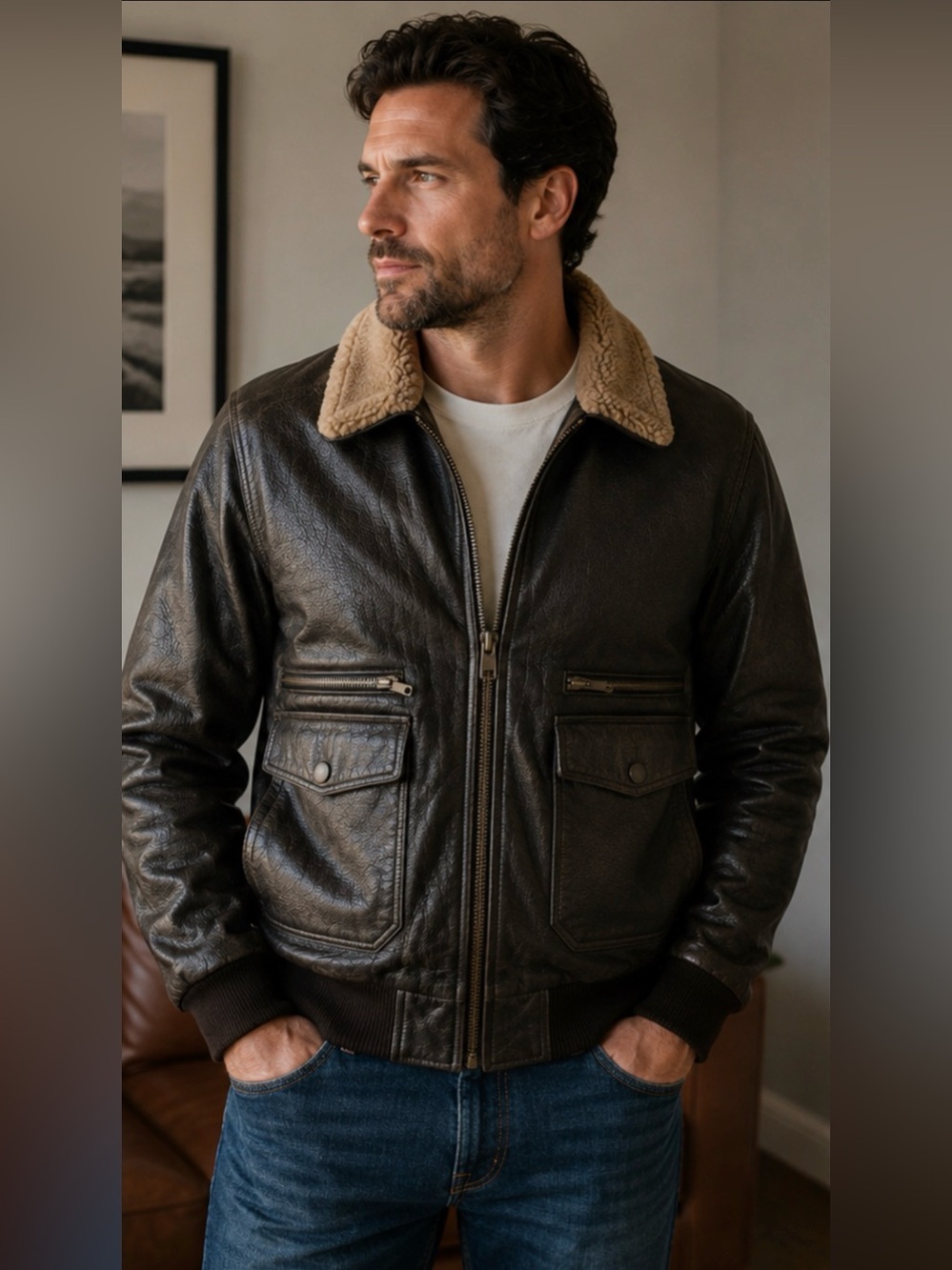 Levi’s Men’s Faux Leather Sherpa Lined Bomber Jacket XL
